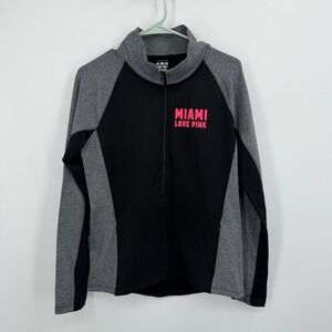 Victoria's Secret PINK Ultimate Quarter Zip Pullover Miami Black Gray Large